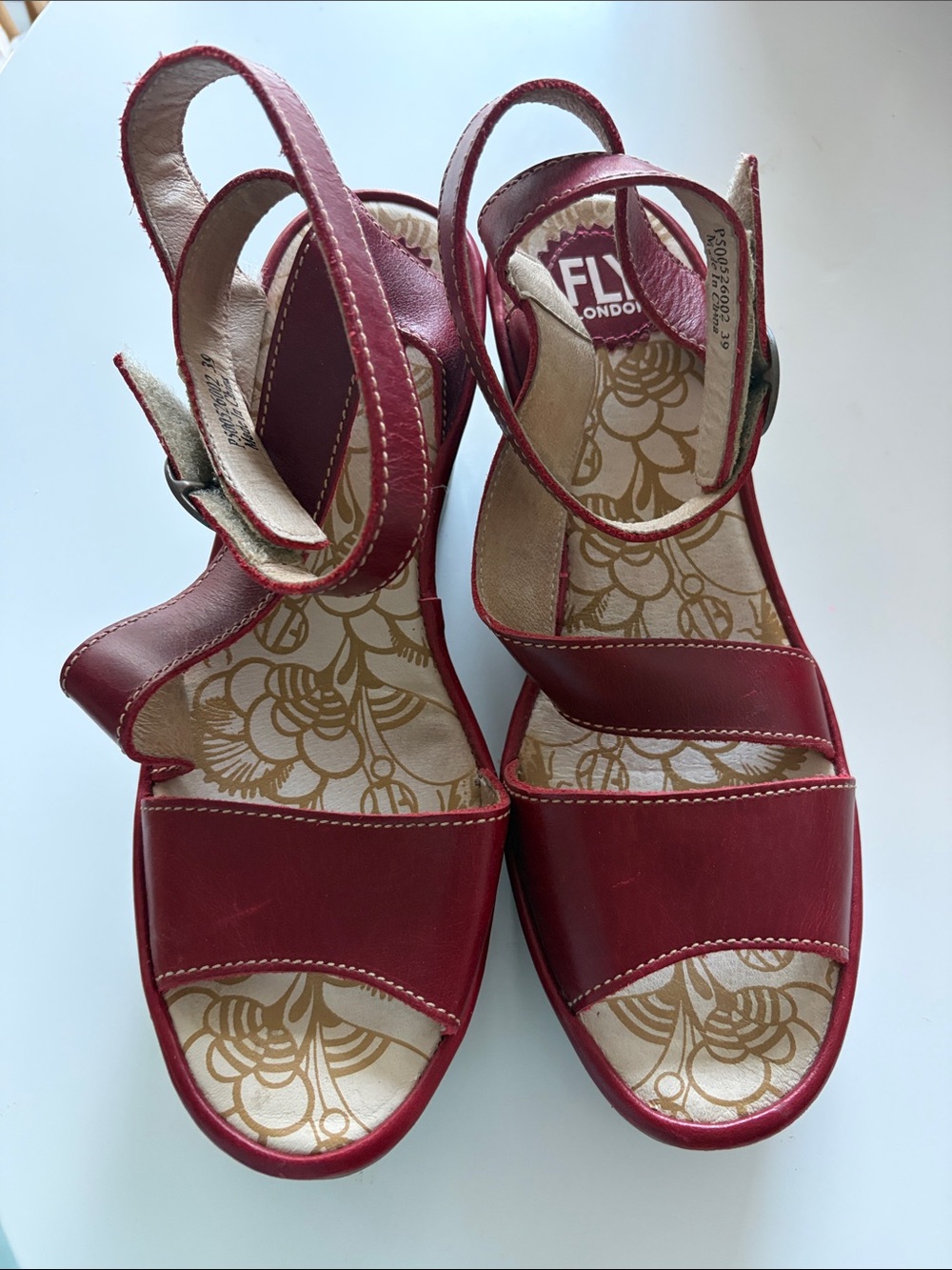 FLY London Crimson Leather Slingback Sandals